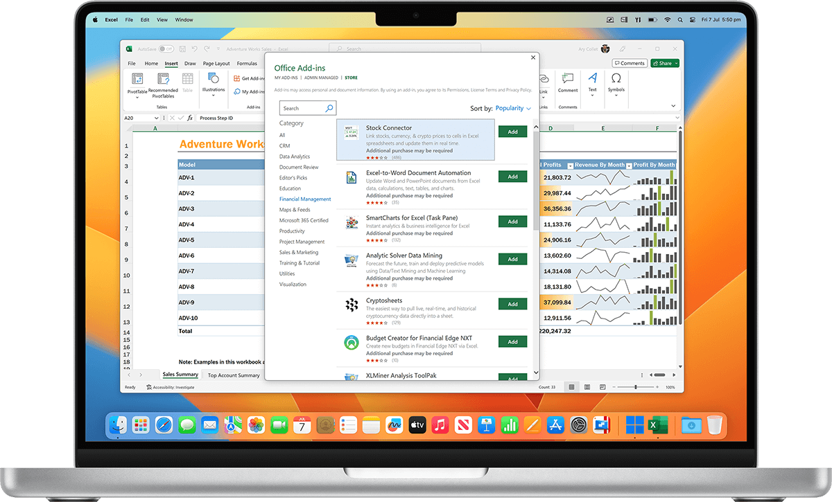 Mac에서 Microsoft Office 365의 전체 기능을 활용하고 Windows 전용 Excel 및 PowerPoint에 대한 추가 기능을 이용하십시오