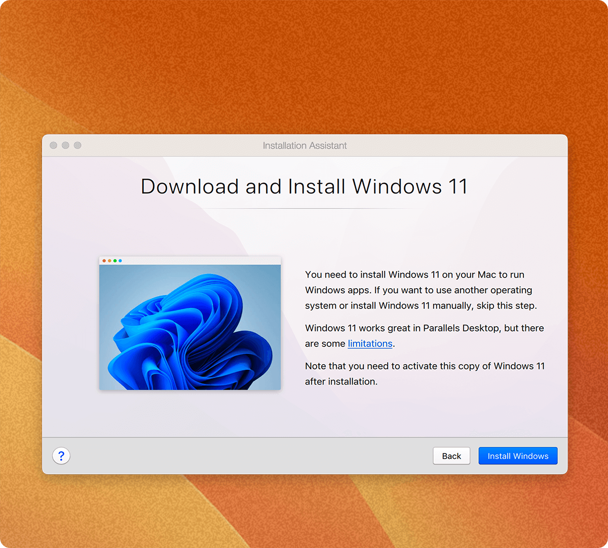 按兩下即可在 Mac 上下載、安裝和設定 Windows 11